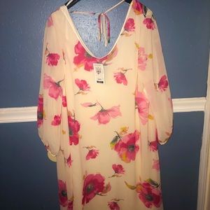 Pink floral print dress.